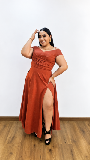 Vestido tela escarchada manga corta