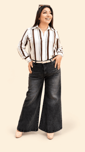 Blusa a rayas con mangas largas satinada