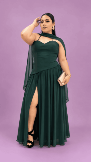 Vestido falda plisada con chal