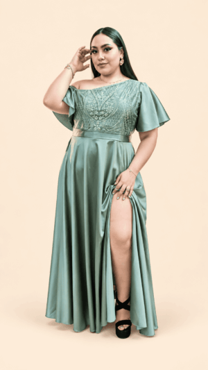 Vestido satín un solo hombro